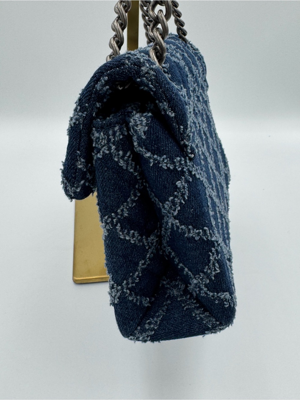 Kurt Geiger Brixton Denim Quilted Two-Way Bag w/ Pewter Tone Hardware & Dust Bag - Picture 6 of 13